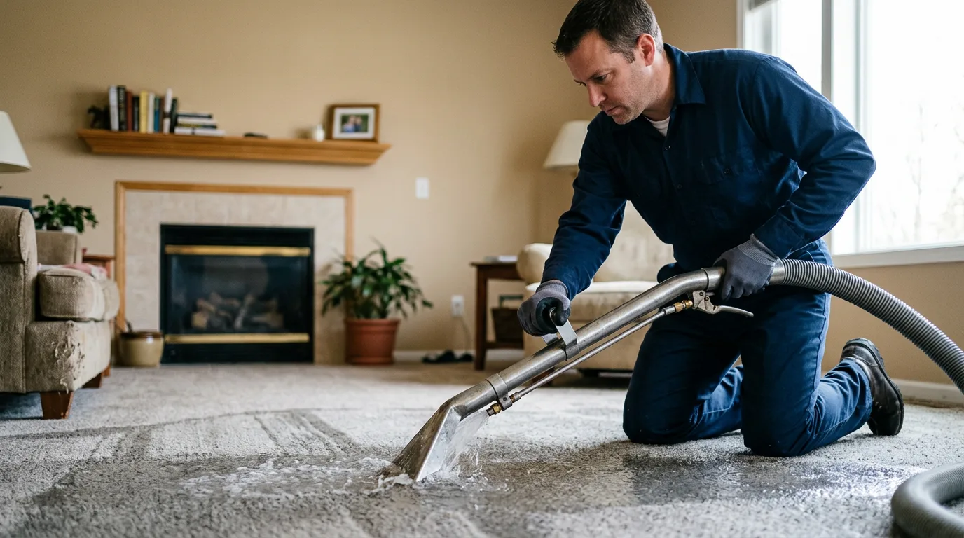 Water damage restoration technician working near University Park, IL